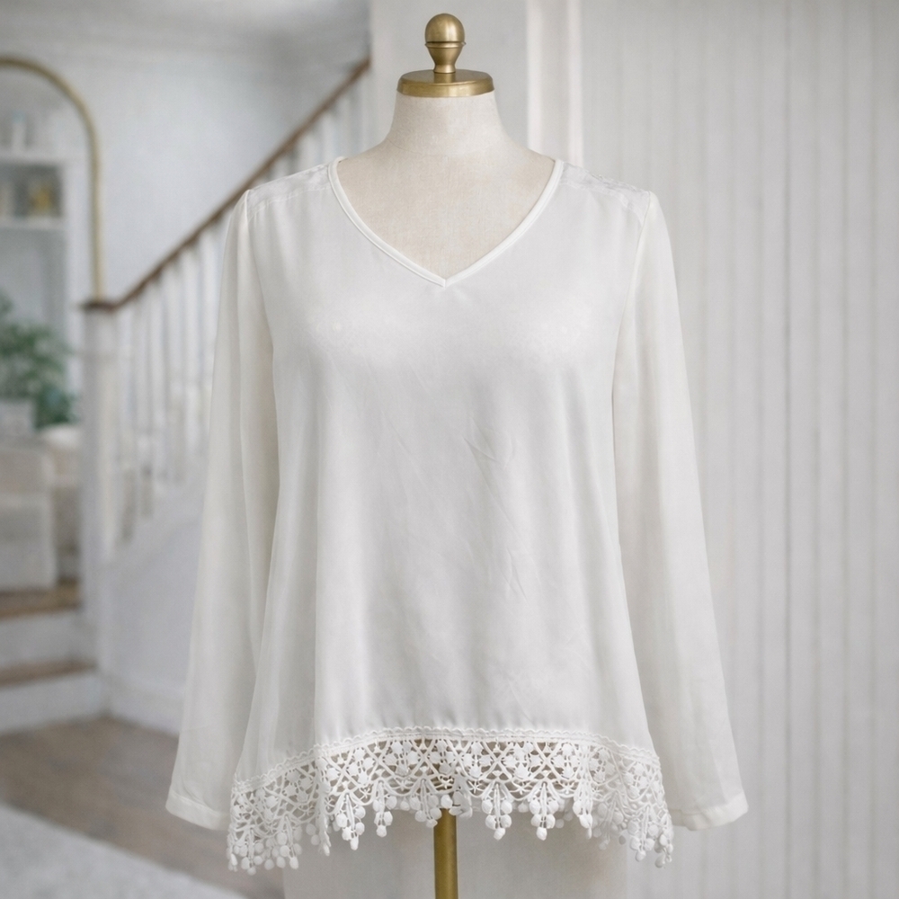 𝅺zac & Rachel White Long Sleeve Blouse Embroidered